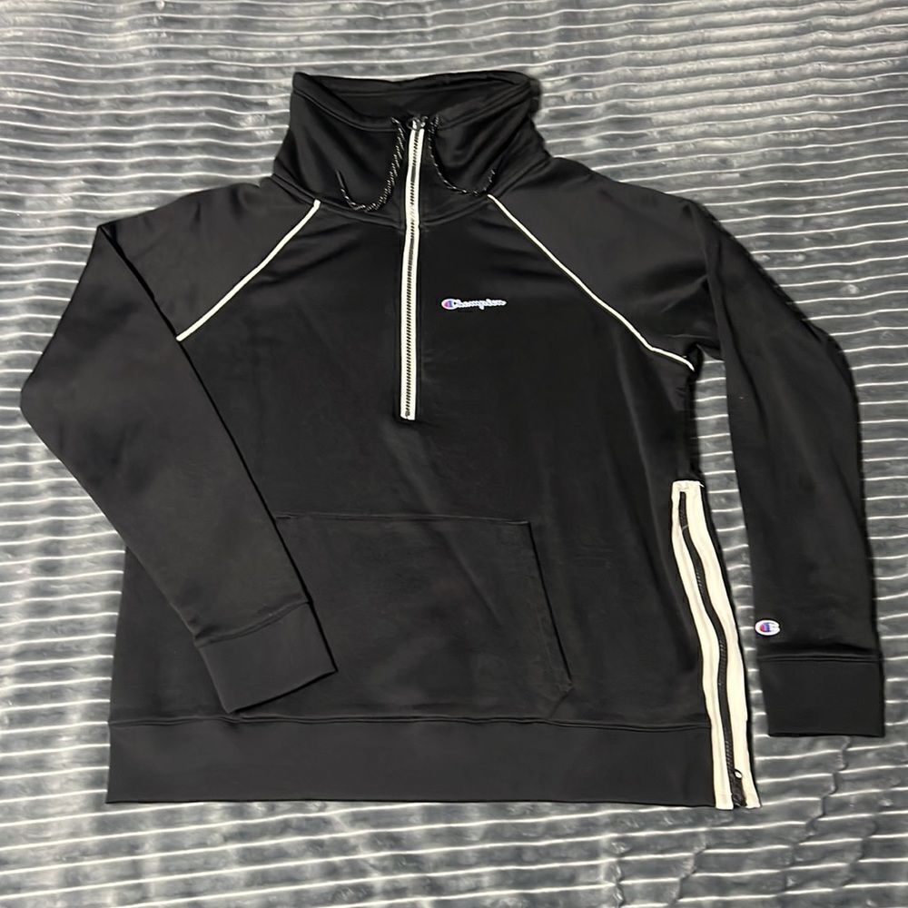 🔥🔥 CHAMPION HALF ZIP Pullover - Half Hoodie - Black -‎ Women Sz L - EXCELLENT